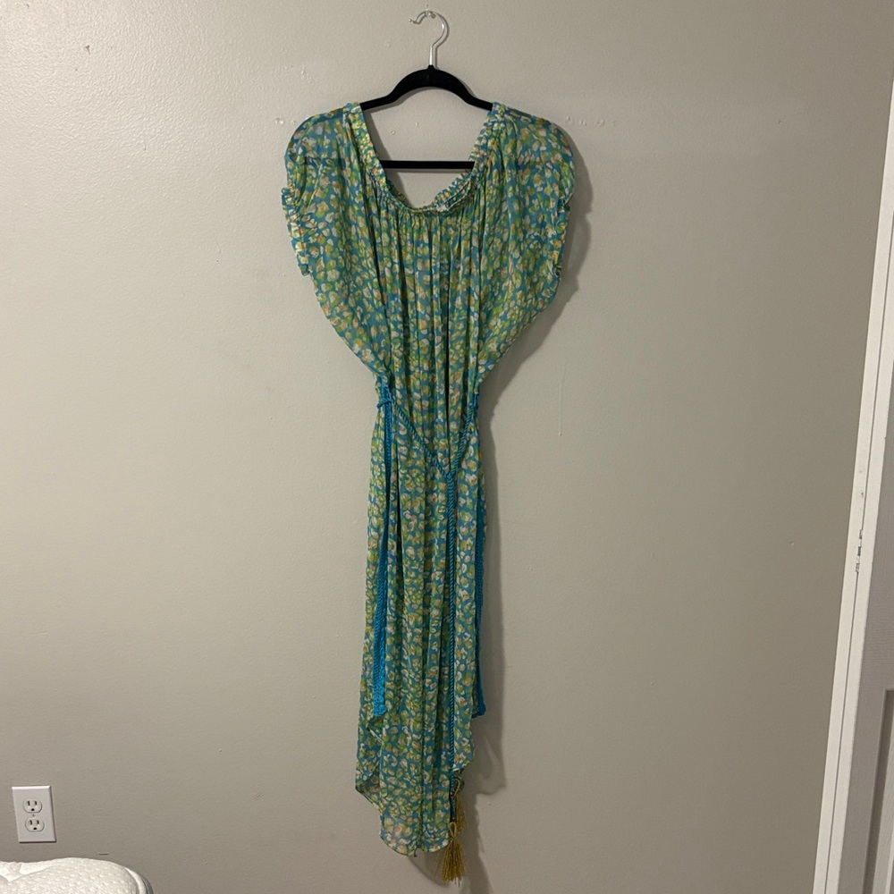 Ramy Brook Asymmetrical Dress in Green and Blue Floral